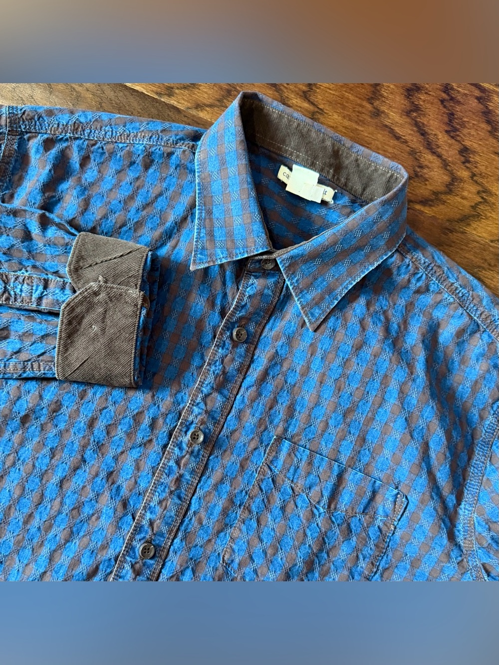 Carbon 2 Cobalt Men’s Shirt Button Up Long Sleeve Blue/Brown Check Large